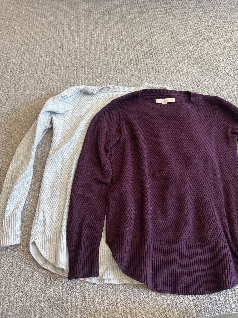 LOFT Crewneck Sweater in Plum and Light Blue